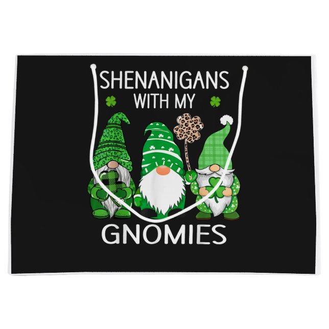 St Patricks Day Lucky Shamrock Leopard Gnomes  Large Gift Bag (Front)