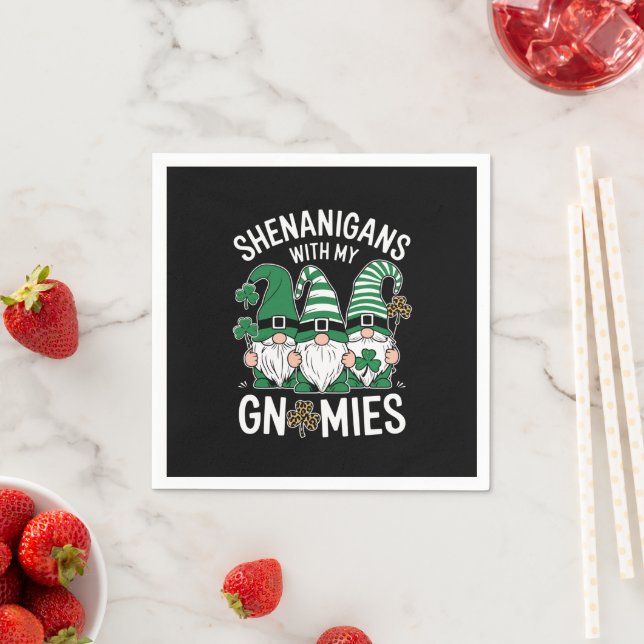 St Patricks Day Lucky Shamrock Leopard Gnomes  Napkin (Insitu)