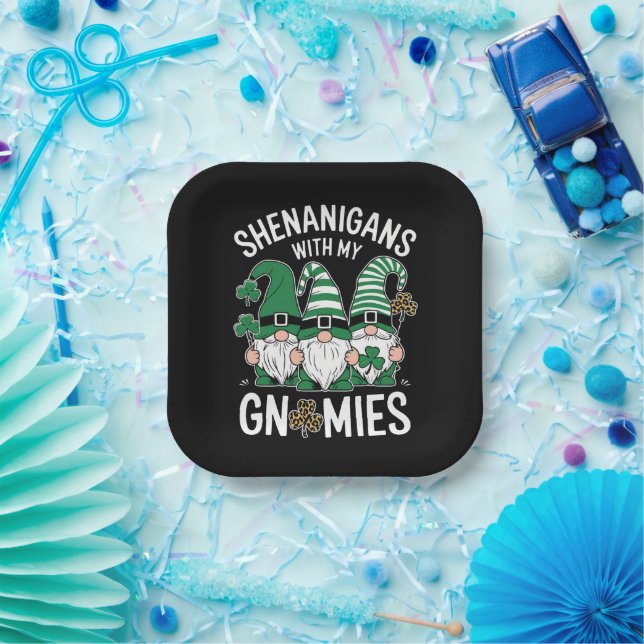 St Patricks Day Lucky Shamrock Leopard Gnomes  Paper Plate (Party)