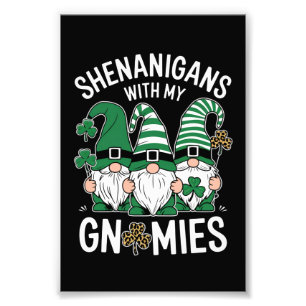 St Patricks Day Lucky Shamrock Leopard Gnomes  Photo Print