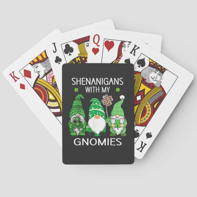 St Patricks Day Lucky Shamrock Leopard Gnomes  Playing Cards (Back)
