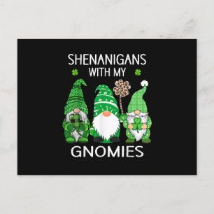 St Patricks day lucky Shamrock leopard gnomes Postcard