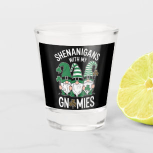 St Patricks Day Lucky Shamrock Leopard Gnomes Shot Glass