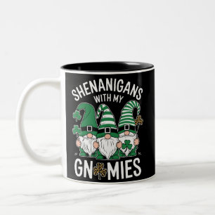St Patricks Day Lucky Shamrock Leopard Gnomes  Two-Tone Coffee Mug