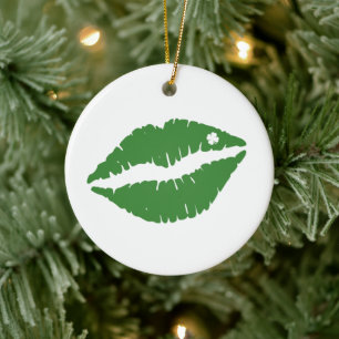 St Patrick's Day Lucky Shamrock Lips Irish Ceramic Tree Decoration