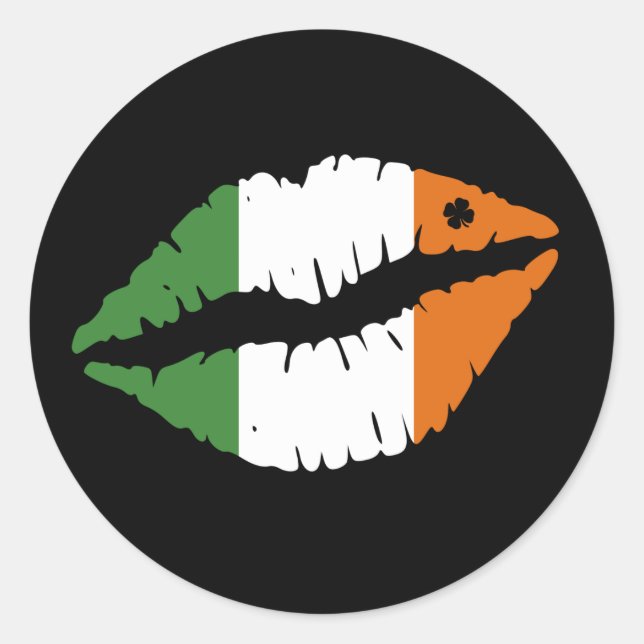 St Patrick's Day Lucky Shamrock Lips Irish Classic Round Sticker (Front)