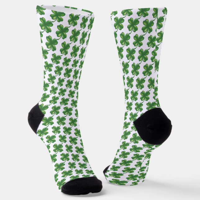 St. Patrick's Day Lucky Shamrock Pattern Socks (Angled)