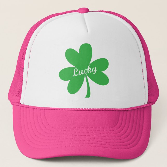 St. Patrick's Day Lucky Shamrock Trucker Hat (Front)