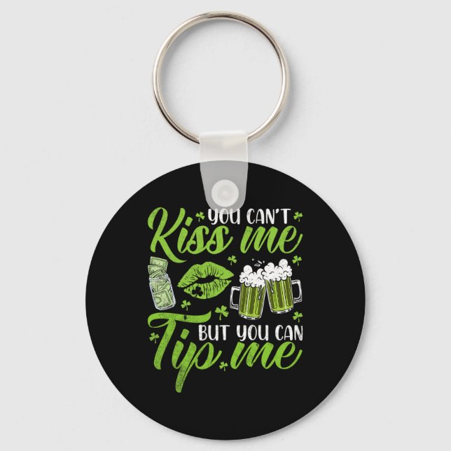 St Patricks Day Lucky Shamrock Waitress Rtender Wa Key Ring (Front)