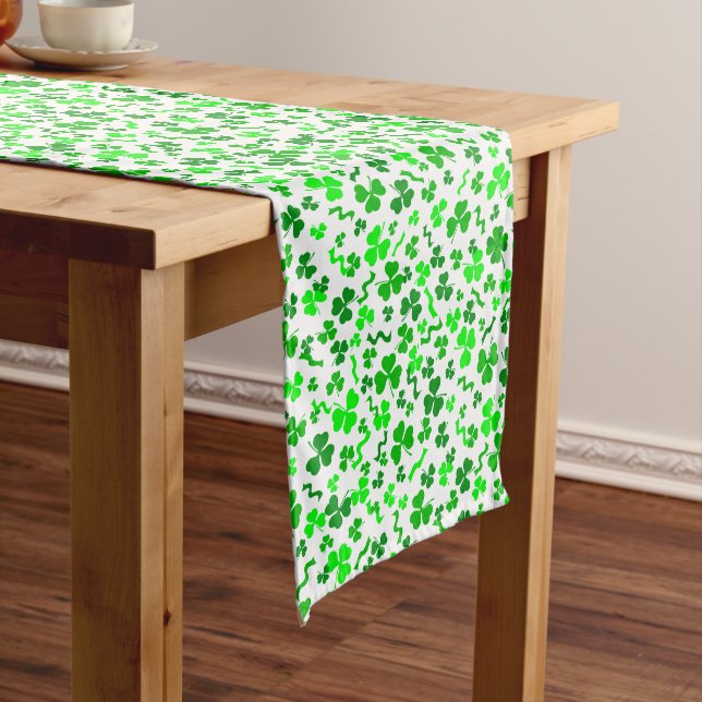 St Patrick's Day Lucky Shamrocks Confetti Pattern Long Table Runner (In Situ)