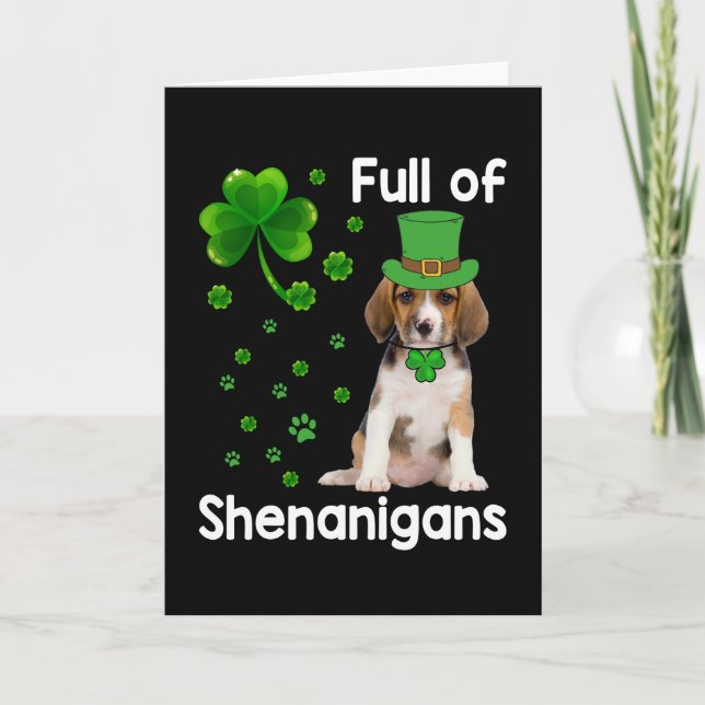 St. Patrick's Day Lucky Shenanigan Beagle Dog Card (Front)