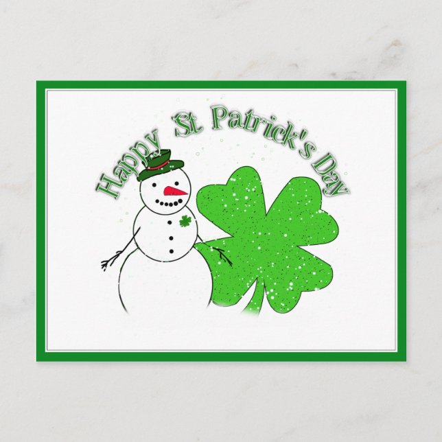 St Patrick's Day Lucky Snowman Postcard (Front)