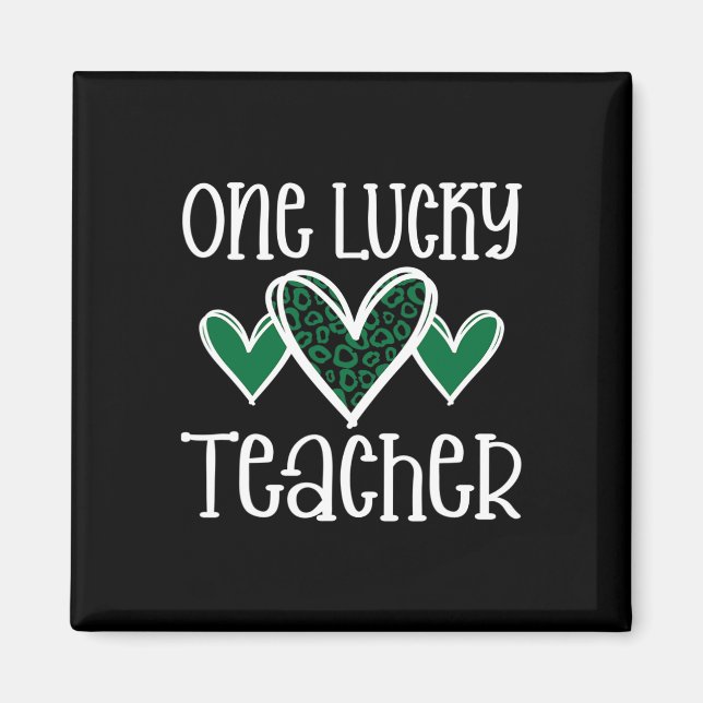 St. Patricks Day Lucky Teacher Leopard Print Heart Magnet (Front)