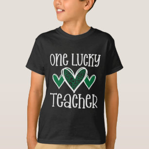 St. Patricks Day Lucky Teacher Leopard Print Heart T-Shirt