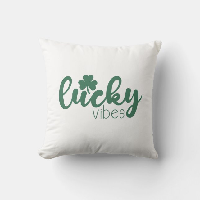 St. Patrick's Day Lucky Vibes with Green Clover Cushion (Front)