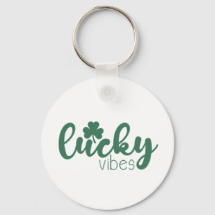 St. Patrick's Day Lucky Vibes with Green Clover Key Ring