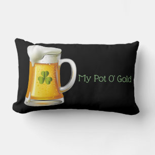 St. Patrick's Day Lumbar Pillow-Beer & Shamrock Cushion