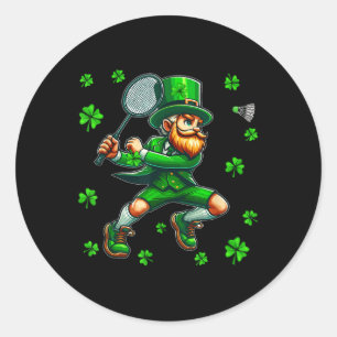 St. Patricks Day Man Playing Badminton Player Team Classic Round Sticker