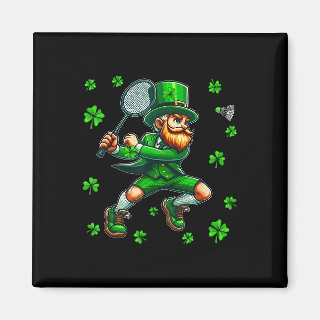 St. Patricks Day Man Playing Badminton Player Team Magnet (Front)