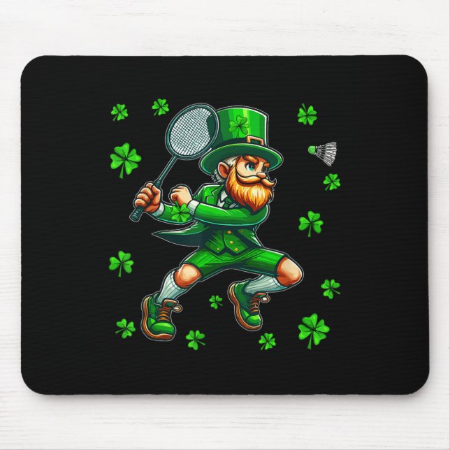 St. Patricks Day Man Playing Badminton Player Team Mouse Pad (Front)