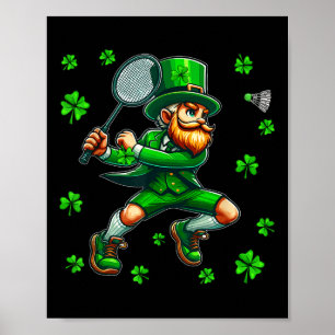 St. Patricks Day Man Playing Badminton Player Team Poster