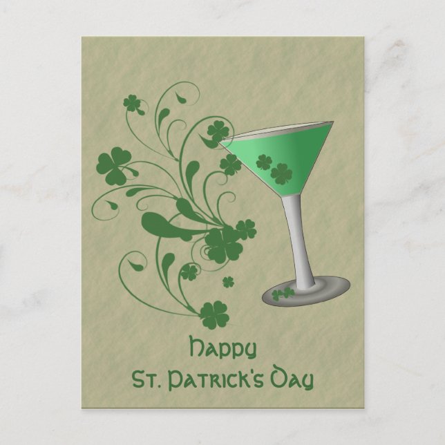 St Patrick's Day Martini Post Card (Front)