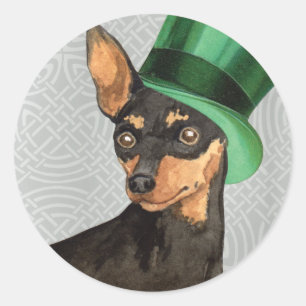 St. Patrick's Day Min Pin Classic Round Sticker