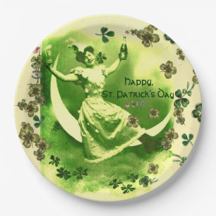 ST PATRICK'S DAY MOON LADY,IRISH BEER ,SHAMROCKS PAPER PLATE