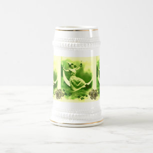 ST PATRICK'S DAY MOON LADY WITH SHAMROCKS BEER STE BEER STEIN