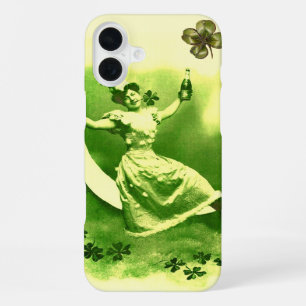 ST PATRICK'S DAY MOON LADY WITH SHAMROCKS iPhone 16 PLUS CASE