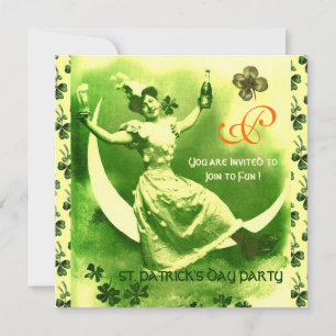 ST.PATRICK'S DAY MOON LADY WITH SHAMROCKS MONOGRAM INVITATION