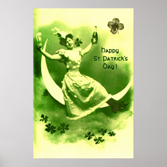 ST PATRICK'S DAY MOON LADY WITH SHAMROCKS POSTER (Front)
