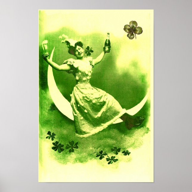 ST PATRICK'S DAY MOON LADY WITH SHAMROCKS POSTER (Front)