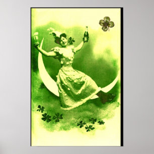 ST PATRICK'S DAY MOON LADY WITH SHAMROCKS POSTER