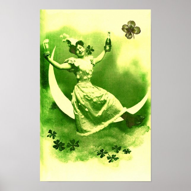 ST PATRICK'S DAY MOON LADY WITH SHAMROCKS POSTER (Front)