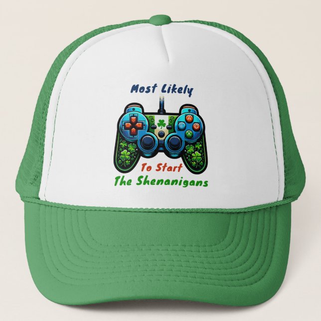 St Patricks Day - Most Likely To Start Shenanigans Trucker Hat (Front)