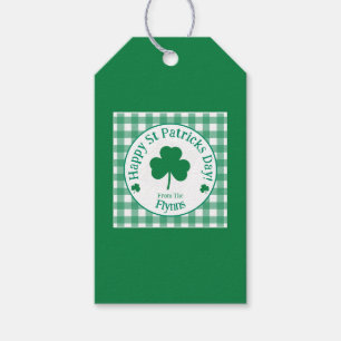 St Patricks Day NAME Irish Clover Green Check Gift Tags