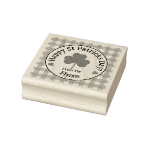 St Patricks Day NAME Irish Clover Green Check Mat Rubber Stamp