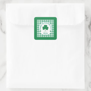 St Patricks Day NAME Irish Clover Green Check Square Sticker