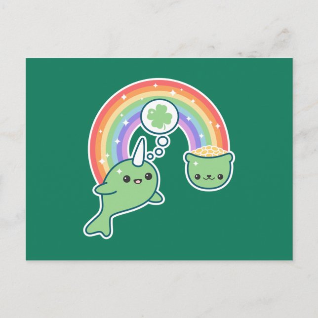 St Patrick's Day Narwhal Postcard (Front)