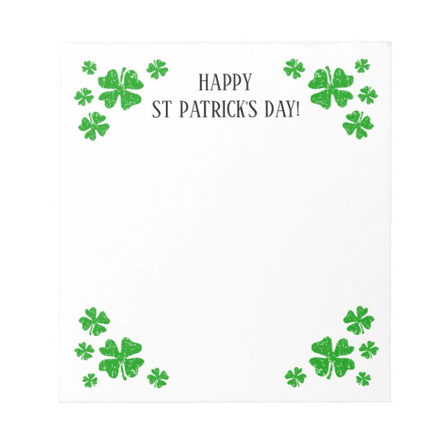 St Patrick's Day notepad with green lucky clovers (Front)