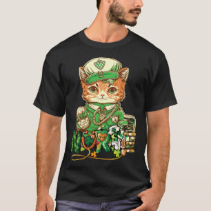 St Patricks Day Nurse Cat Leprechaun Lucky Green P T-Shirt