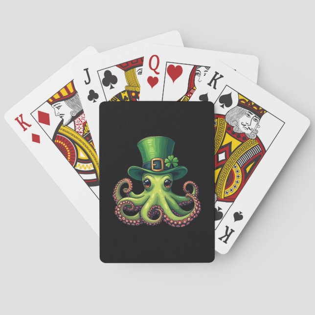 St Patricks Day Octopus Cute Saint Pattys Playing Cards (Back)