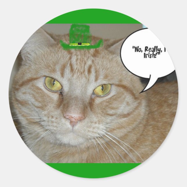 St. Patrick's Day Orange Tabby Cat Classic Round Sticker (Front)