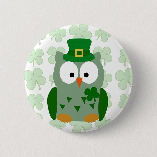 St. Patrick's Day Owl 6 Cm Round Badge (Front)