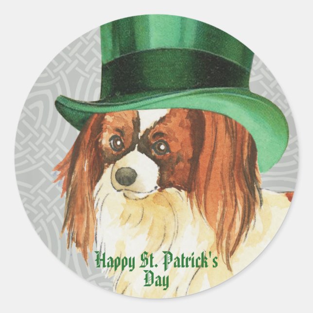 St. Patrick's Day Papillon Classic Round Sticker (Front)