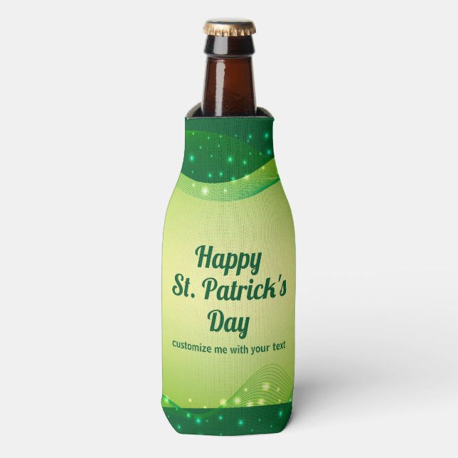 St. Patrick's Day Party Cute Custom Green Sparkle Bottle Cooler (Bottle Front)
