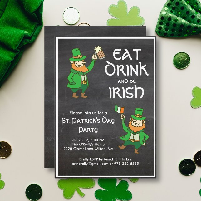 St Patricks Day Party Eat Drink Irish Leprechaun Invitation (Creator Uploaded)
