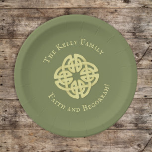 St. Patrick's Day Party Green Celtic Cross Custom Paper Plate