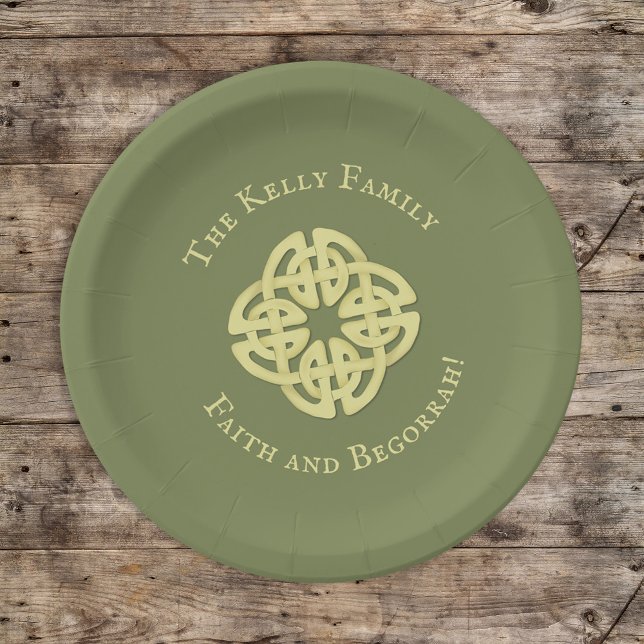 St. Patrick's Day Party Green Celtic Cross Custom Paper Plate (Creator Uploaded)